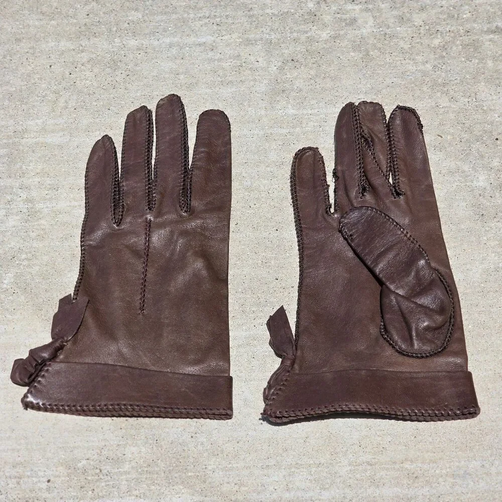 Vintage Stetson Womens Leather Gloves Brown Size 6-1/2
